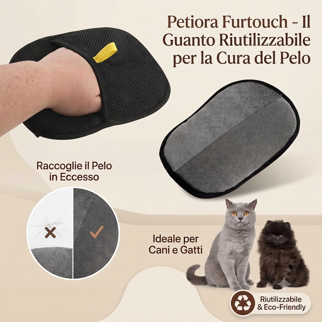 Petiora Furtouch | Guanto riutilizzabile per la cura del pelo
